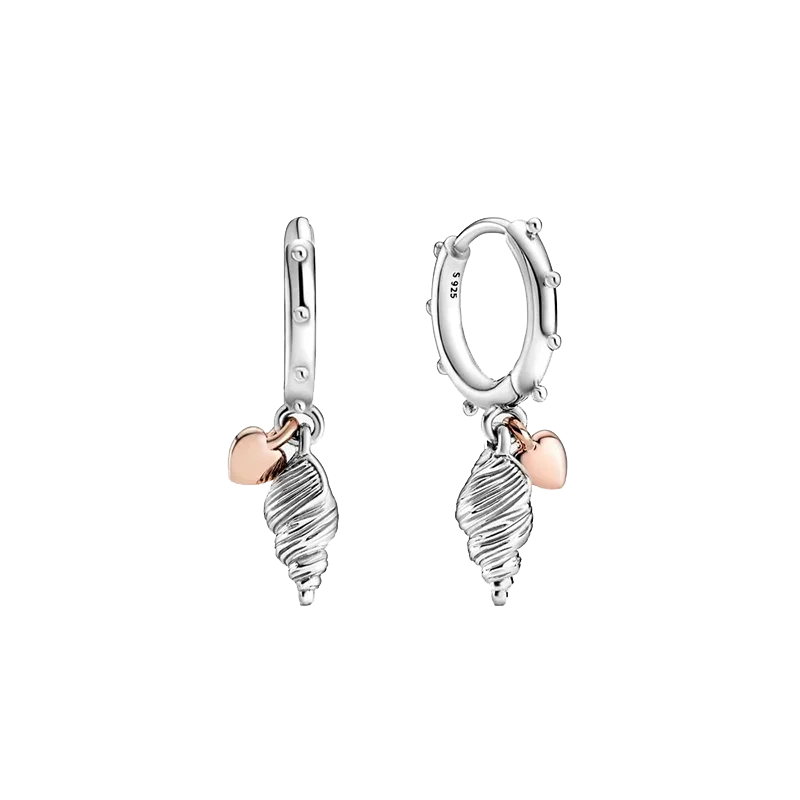 Summer 925 Sterling Silver Heart and Conch Shell Earrings