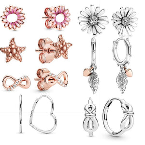 Summer 925 Sterling Silver Heart and Conch Shell Earrings
