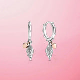 Summer 925 Sterling Silver Heart and Conch Shell Earrings