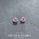 Natural Amethyst Stud Earrings 925 Sterling Silver Vintage Femme Gift