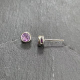 Natural Amethyst Stud Earrings 925 Sterling Silver Vintage Femme Gift