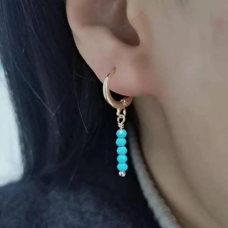 Turquoise Bar Earrings 14K Filled Dainty Gemstone Dangle Hoops