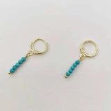 Turquoise Bar Earrings 14K Filled Dainty Gemstone Dangle Hoops