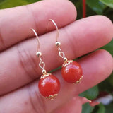 12MM Southern Red Agate Dangle Earrings 14K Hook Halloween