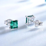 925 Silver Created Emerald Square Stud Earrings Women Birthday Jewelry