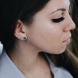 925 Silver Created Emerald Square Stud Earrings Women Birthday Jewelry