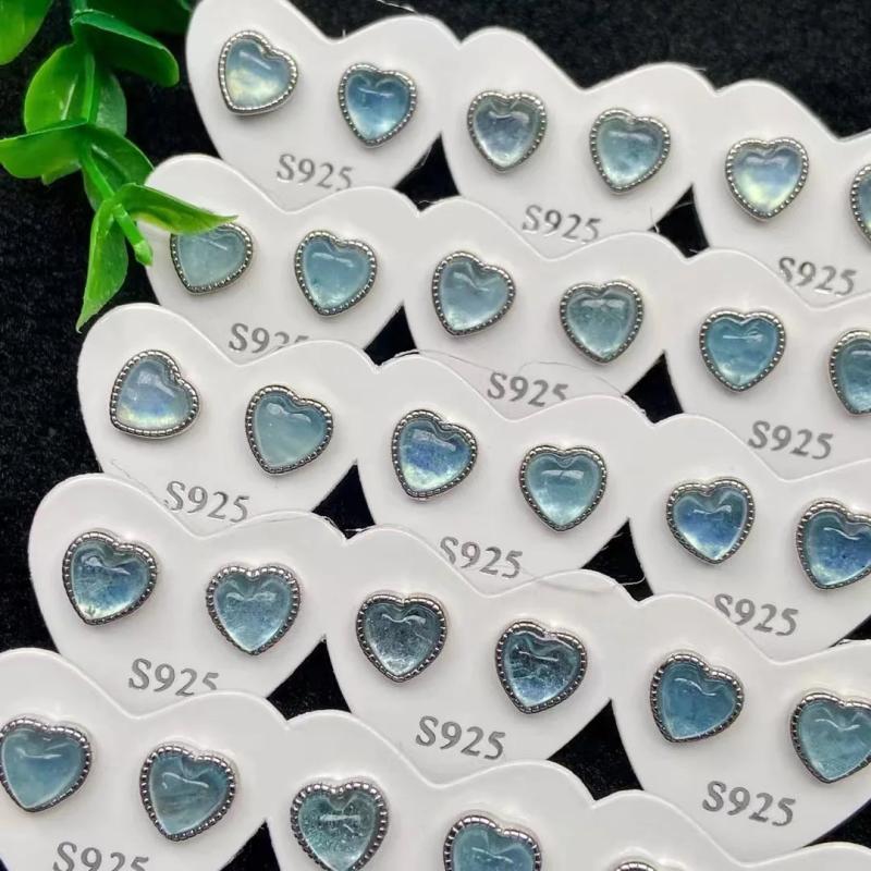 Natural Aquamarine Heart Shape Stud Earrings for Women