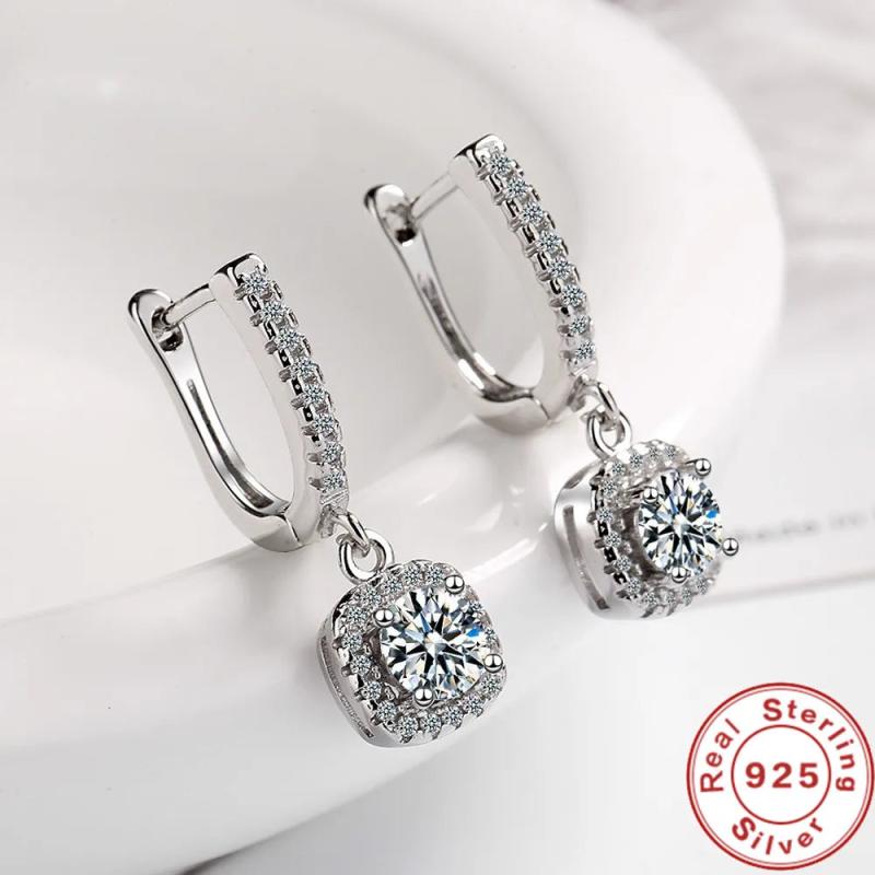2CT Moissanite Huggie Hoop Earring 925 Sterling Silver Dangle Earring