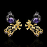 Amethyst Stone Earrings Two Tone Phoenix Peacock Shape Stud Earrings
