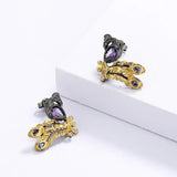Amethyst Stone Earrings Two Tone Phoenix Peacock Shape Stud Earrings