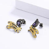 Amethyst Stone Earrings Two Tone Phoenix Peacock Shape Stud Earrings