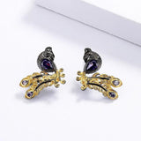 Amethyst Stone Earrings Two Tone Phoenix Peacock Shape Stud Earrings