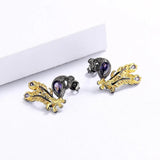 Amethyst Stone Earrings Two Tone Phoenix Peacock Shape Stud Earrings