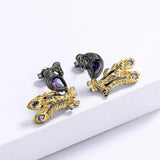 Amethyst Stone Earrings Two Tone Phoenix Peacock Shape Stud Earrings