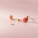 925 Silver Sweet Glue Drop Strawberry Threaded Stud Earrings