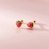 925 Silver Sweet Glue Drop Strawberry Threaded Stud Earrings
