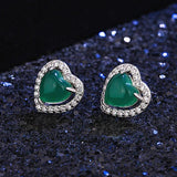 Green Jade Heart Earrings 925 Silver Agate Charm Jewelry