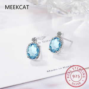 1ct Oval Natural Sky Topaz 925 Silver Stud Earrings