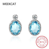 1ct Oval Natural Sky Topaz 925 Silver Stud Earrings
