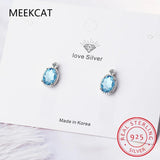 1ct Oval Natural Sky Topaz 925 Silver Stud Earrings