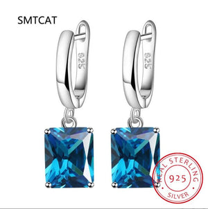 Square Topaz Amethyst Citrine Garnet Created Sapphire Ruby Emerald Stud Earrings