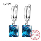 Square Topaz Amethyst Citrine Garnet Created Sapphire Ruby Emerald Stud Earrings