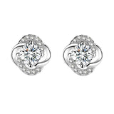 Sterling Silver CZ Four Leaf Stud Earrings