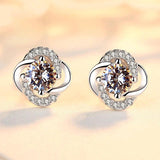 Sterling Silver CZ Four Leaf Stud Earrings