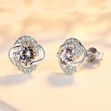 Sterling Silver CZ Four Leaf Stud Earrings