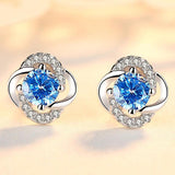 Sterling Silver CZ Four Leaf Stud Earrings