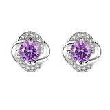 Sterling Silver CZ Four Leaf Stud Earrings