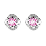 Sterling Silver CZ Four Leaf Stud Earrings