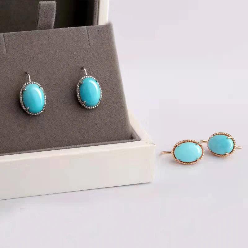 Ethnic Turquoise Ear Hook Earrings - Rose Gemstone