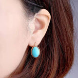 Ethnic Turquoise Ear Hook Earrings - Rose Gemstone