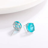 925 Silver Paraiba Tourmaline Stud Earrings 8x10mm