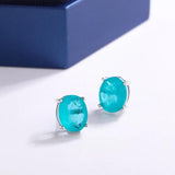 925 Silver Paraiba Tourmaline Stud Earrings 8x10mm