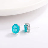 925 Silver Paraiba Tourmaline Stud Earrings 8x10mm