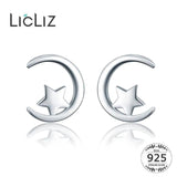 925 Silver Moon & Star Stud Earrings Women Dating Party Jewelry