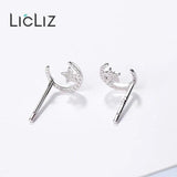 925 Silver Moon & Star Stud Earrings Women Dating Party Jewelry
