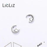 925 Silver Moon & Star Stud Earrings Women Dating Party Jewelry