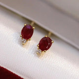 Ruby Zircon Ear Studs S925 Silver Piercing Earrings