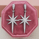 Romantic Topaz Zircon 925 Silver Star Dangle Earrings for Women