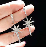 Romantic Topaz Zircon 925 Silver Star Dangle Earrings for Women
