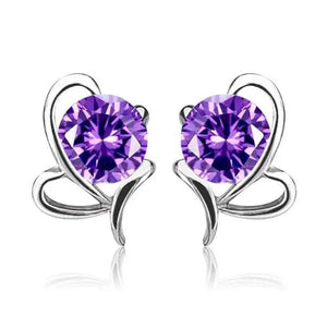 Romantic Heart Amethyst Silver Stud Earrings for Women