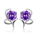 Romantic Heart Amethyst Silver Stud Earrings for Women