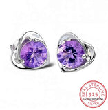 Romantic Heart Amethyst Silver Stud Earrings for Women