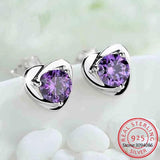 Romantic Heart Amethyst Silver Stud Earrings for Women