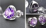 Romantic Heart Amethyst Silver Stud Earrings for Women