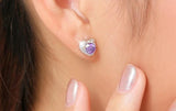 Romantic Heart Amethyst Silver Stud Earrings for Women