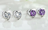 Romantic Heart Amethyst Silver Stud Earrings for Women